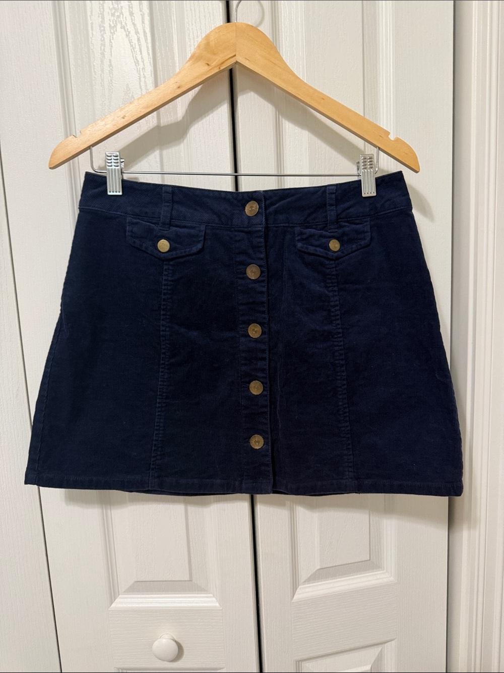Forever 21 Navy Button-Front Corduroy Mini Skirt